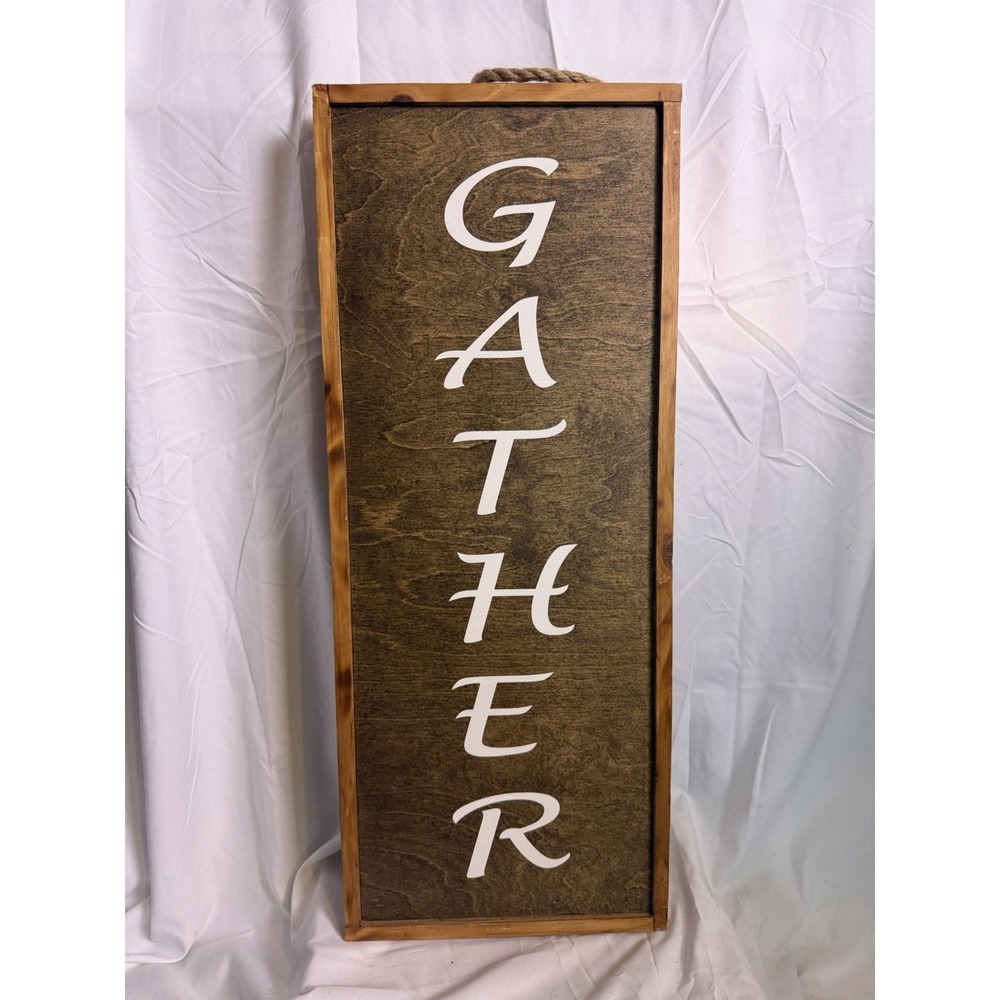 Handmade " Gather" Rustic Farmhouse Cottage Core Wooden Sign 25" X 10"